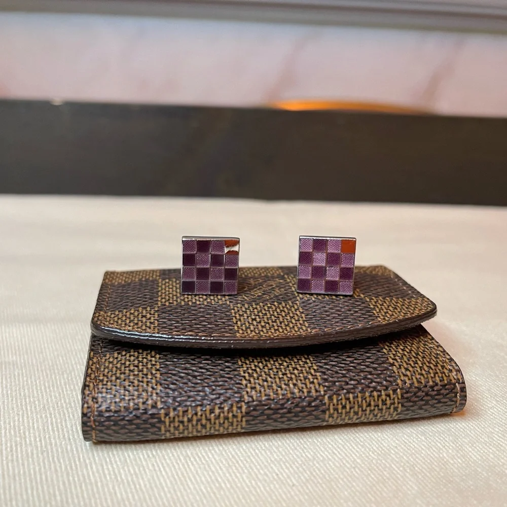 Louis Vuitton Sterling "Damier" Guilloche Enamel Cufflinks with case - Picture 1 of 12